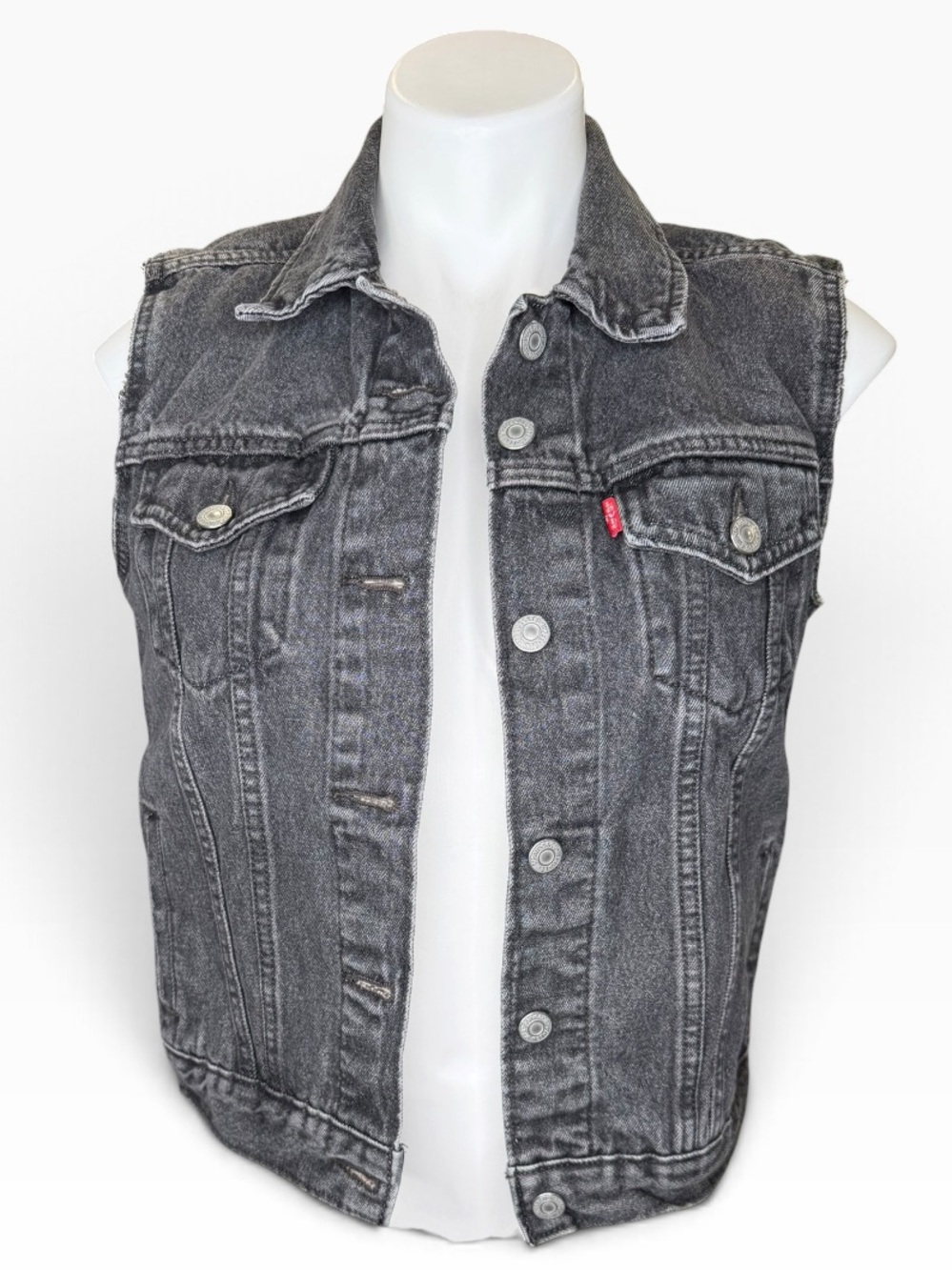 Levi’s Men’s M Black Acid Wash Denim Trucker Vest Raw Hem Grunge